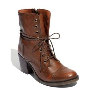 Steve Madden Brown Leather Lace-Up Block Heel Boot